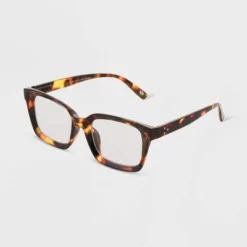 Women's Tortoise Print Shiny Plastic Rectangle Blue Light Filtering Reading Glasses - Universal Thread™ Dark Brown
