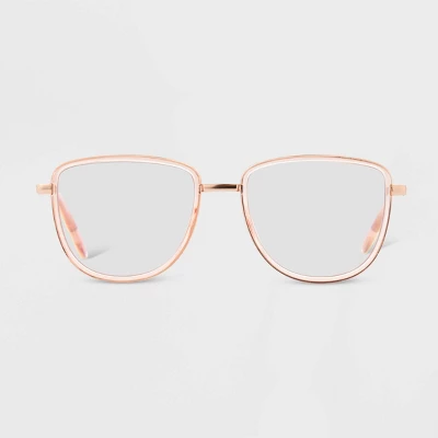 Women's Shiny Metal Square Blue Light Filtering Reading Glasses - Universal Thread™ Tan 2 Women's Shiny Metal Square Blue Light Filtering Reading Glasses - Universal Thread™ Tan - Image 2