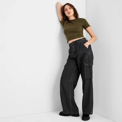 Women's High-Rise Wide Leg Denim Cargo Pants - Universal Thread™ 2 Women's High-Rise Wide Leg Denim Cargo Pants - Universal Thread™ - Image 2