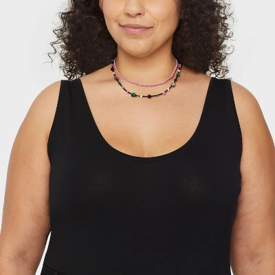 Semi-Precious Onyx Lepidolite Malachite Beaded Necklace Set 2pc - Universal Thread™ 1 Semi-Precious Onyx Lepidolite Malachite Beaded Necklace Set 2pc - Universal Thread™