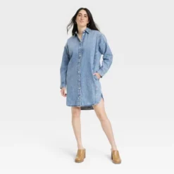 Women's Long Sleeve Denim Mini Shirtdress - Universal Thread™ Blue -Best Women Clothing GUEST 21cfaa72 b827 468e 9342 6253a24dd036
