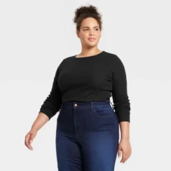 Women's 2pk Long Sleeve Shrunken Rib T-Shirt - Universal Thread™ White/Black -Best Women Clothing GUEST 23fe0b56 37b7 43c9 944d f387bbc03f9b