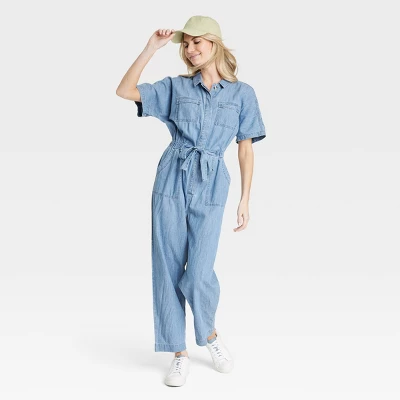 Women's Button-Front Short Sleeve Boilersuit - Universal Thread™ Indigo 2 Women's Button-Front Short Sleeve Boilersuit - Universal Thread™ Indigo - Image 2