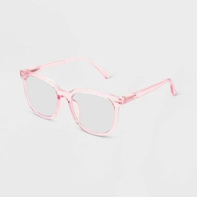 Women's Shiny Plastic Square Blue Light Filtering Reading Glasses - Universal Thread™ Light Pink 1 Women's Shiny Plastic Square Blue Light Filtering Reading Glasses - Universal Thread™ Light Pink