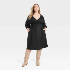 Women's Tie-Front Puff 3/4 Sleeve Midi Dress - Universal Thread™ -Best Women Clothing GUEST 3444d1d9 2fac 4952 a65d b6266b5a485e