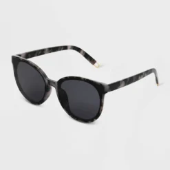 Women's Shiny Plastic Tortoise Shell Round Sunglasses - Universal Thread™ Gray