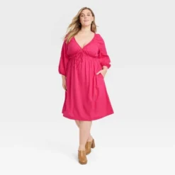 Women's Tie-Front Puff 3/4 Sleeve Midi Dress - Universal Thread™ -Best Women Clothing GUEST 48540e8e fc6f 416b 8e8b 1316600b2491