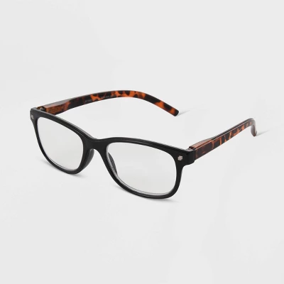 Women's Tortoise Print Gloss Plastic Square Blue Light Filtering Reading Glasses - Universal Thread™ Black 1 Women's Tortoise Print Gloss Plastic Square Blue Light Filtering Reading Glasses - Universal Thread™ Black