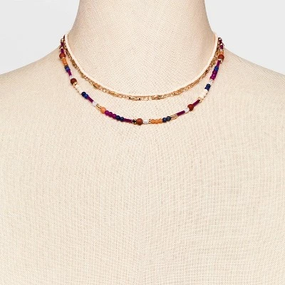 Semi-Precious Aventurine Jasper Lapis Opal Quartz Beaded Necklace Set 3pc - Universal Thread™ 2 Semi-Precious Aventurine Jasper Lapis Opal Quartz Beaded Necklace Set 3pc - Universal Thread™ - Image 2