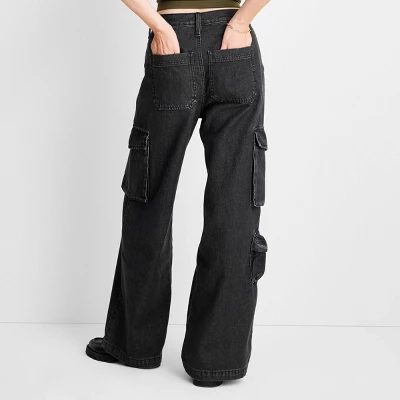 Women's High-Rise Wide Leg Denim Cargo Pants - Universal Thread™ 1 Women's High-Rise Wide Leg Denim Cargo Pants - Universal Thread™