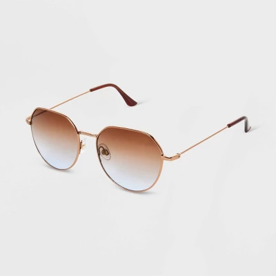 Women's Shiny Metal Round Sunglasses With Gradient Lenses - Universal Thread™ Brown 1 Women's Shiny Metal Round Sunglasses With Gradient Lenses - Universal Thread™ Brown