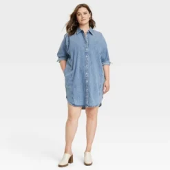 Women's Long Sleeve Denim Mini Shirtdress - Universal Thread™ Blue -Best Women Clothing GUEST 77011131 9695 4028 a9dd df9b434ad7b4