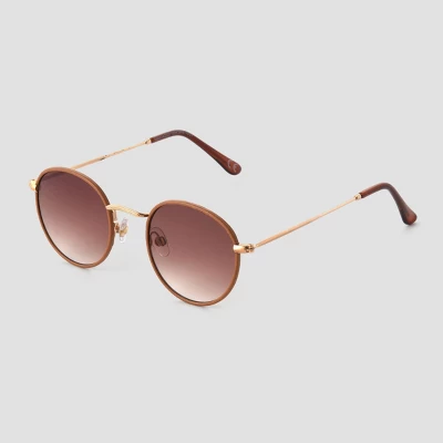 Women's Vegan Leather Wrapped Round Sunglasses - Universal Thread™ Caramel/Gold 1 Women's Vegan Leather Wrapped Round Sunglasses - Universal Thread™ Caramel/Gold