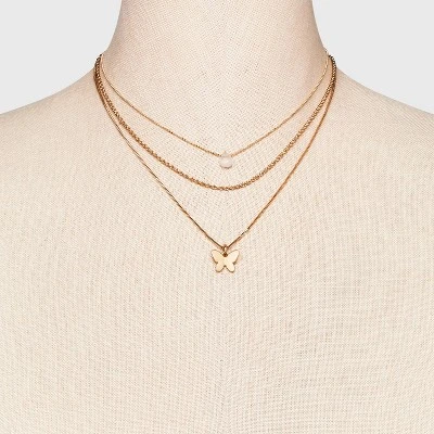 Ball And Snake Chain With Butterfly Charm Multi-Strand Necklace Set 3pc - Universal Thread™ Gold 2 Ball And Snake Chain With Butterfly Charm Multi-Strand Necklace Set 3pc - Universal Thread™ Gold - Image 2