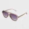 Women's Matte Plastic Aviator Sunglasses With Gradient Lenses - Universal Thread™ Dark Taupe