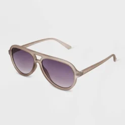 Women's Matte Plastic Aviator Sunglasses With Gradient Lenses - Universal Thread™ Dark Taupe