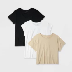 Women's 3pk Slim Fit Short Sleeve T-Shirt - Universal Thread™ White/Beige/Black -Best Women Clothing GUEST 87139247 752b 4258 88e2 38b62f47d9e7