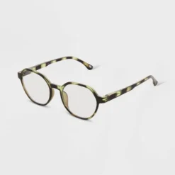 Women's Tortoise Print Shiny Plastic Round Blue Light Filtering Reading Glasses - Universal Thread™ Green