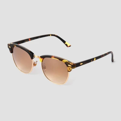 Women's Tortoise Shell Print Flat Top Retro Browline Sunglasses - Universal Thread™ Brown 1 Women's Tortoise Shell Print Flat Top Retro Browline Sunglasses - Universal Thread™ Brown