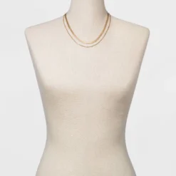 Curb And Snake Chain Layered Multi-Strand Necklace - Universal Thread™ Worn Gold