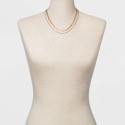 Curb And Snake Chain Layered Multi-Strand Necklace - Universal Thread™ Worn Gold 1 Curb And Snake Chain Layered Multi-Strand Necklace - Universal Thread™ Worn Gold