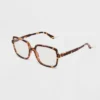 Women's Tortoise Print Shiny Plastic Square Blue Light Filtering Glasses - Universal Thread™ Dark Brown