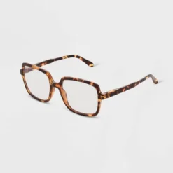 Women's Tortoise Print Shiny Plastic Square Blue Light Filtering Glasses - Universal Thread™ Dark Brown