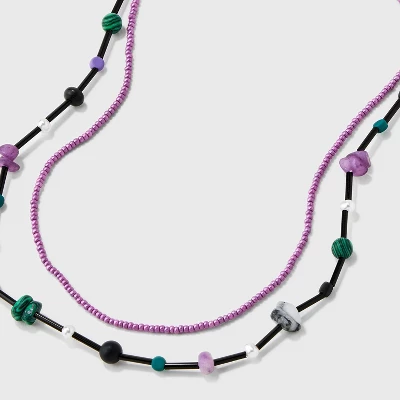 Semi-Precious Onyx Lepidolite Malachite Beaded Necklace Set 2pc - Universal Thread™ 3 Semi-Precious Onyx Lepidolite Malachite Beaded Necklace Set 2pc - Universal Thread™ - Image 3