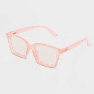 Women's Shiny Plastic Rectangle Blue Light Filtering Reading Glasses - Universal Thread™ Rose Pink 1 Women's Shiny Plastic Rectangle Blue Light Filtering Reading Glasses - Universal Thread™ Rose Pink