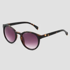 Women's Tortoise Shell Print Narrow Geo Round Sunglasses - Universal Thread™ Brown