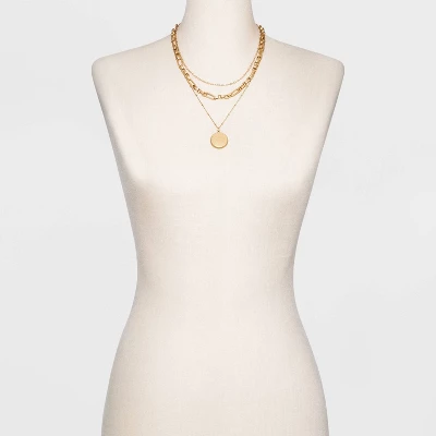 Disc Charm And Chain Layered Necklace - Universal Thread™ Gold 1 Disc Charm And Chain Layered Necklace - Universal Thread™ Gold