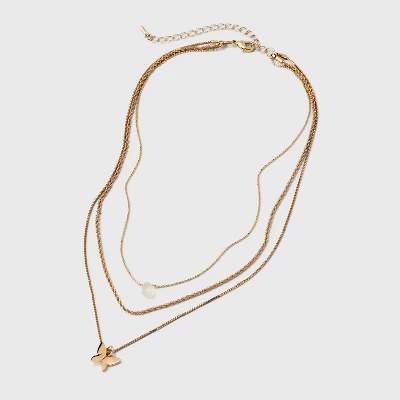 Ball And Snake Chain With Butterfly Charm Multi-Strand Necklace Set 3pc - Universal Thread™ Gold 3 Ball And Snake Chain With Butterfly Charm Multi-Strand Necklace Set 3pc - Universal Thread™ Gold - Image 3