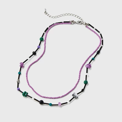 Semi-Precious Onyx Lepidolite Malachite Beaded Necklace Set 2pc - Universal Thread™ 2 Semi-Precious Onyx Lepidolite Malachite Beaded Necklace Set 2pc - Universal Thread™ - Image 2