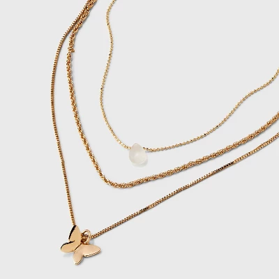 Ball And Snake Chain With Butterfly Charm Multi-Strand Necklace Set 3pc - Universal Thread™ Gold 4 Ball And Snake Chain With Butterfly Charm Multi-Strand Necklace Set 3pc - Universal Thread™ Gold - Image 4