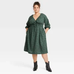 Women's Tie-Front Puff 3/4 Sleeve Midi Dress - Universal Thread™ -Best Women Clothing GUEST ef40f8d2 50d1 4471 bf0a 7b801b70bd39