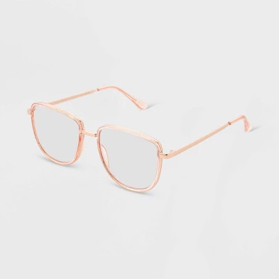 Women's Shiny Metal Square Blue Light Filtering Glasses - Universal Thread™ Tan 1 Women's Shiny Metal Square Blue Light Filtering Glasses - Universal Thread™ Tan